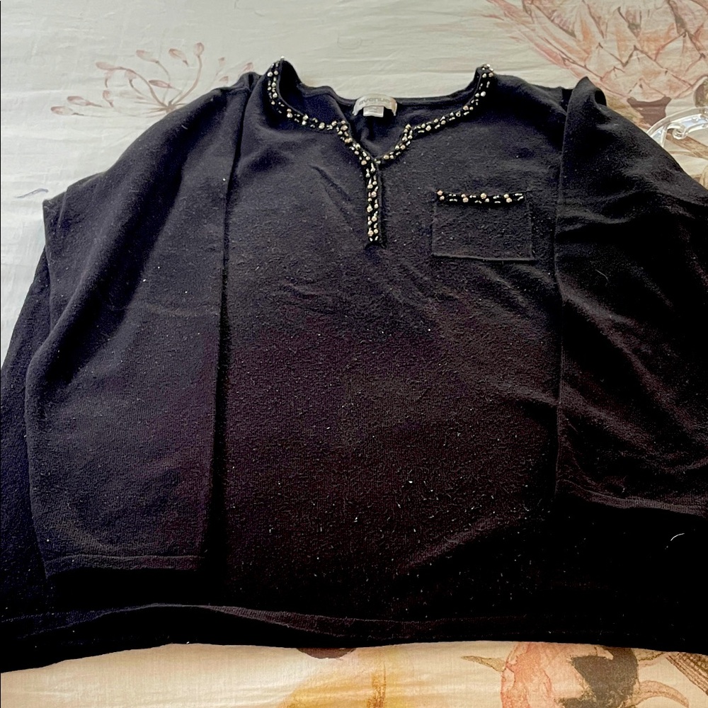 Black Beaded Pullover Top